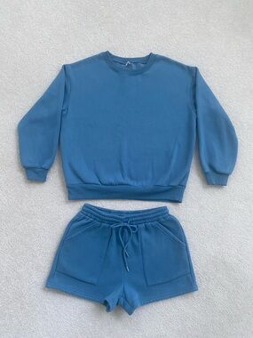 Blue Two-Piece Sweatshirt and Shorts Set